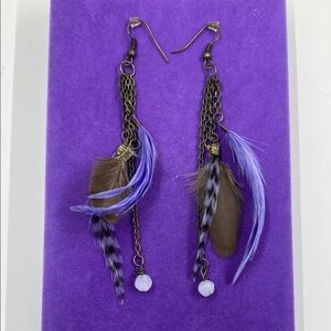 💛 Classic Purple & Brown Feathered Chain Drop Earrings